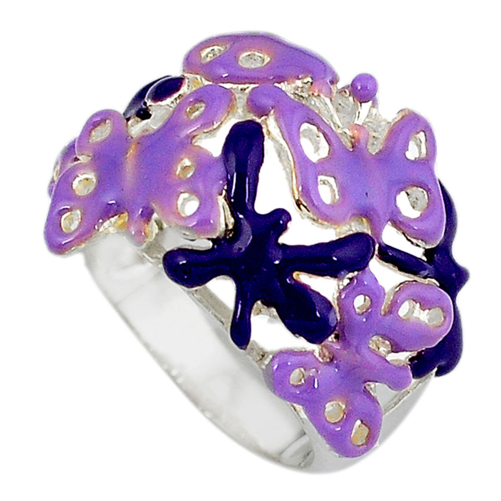 Multi color enamel 925 sterling silver butterfly ring jewelry size 7.5 c16275