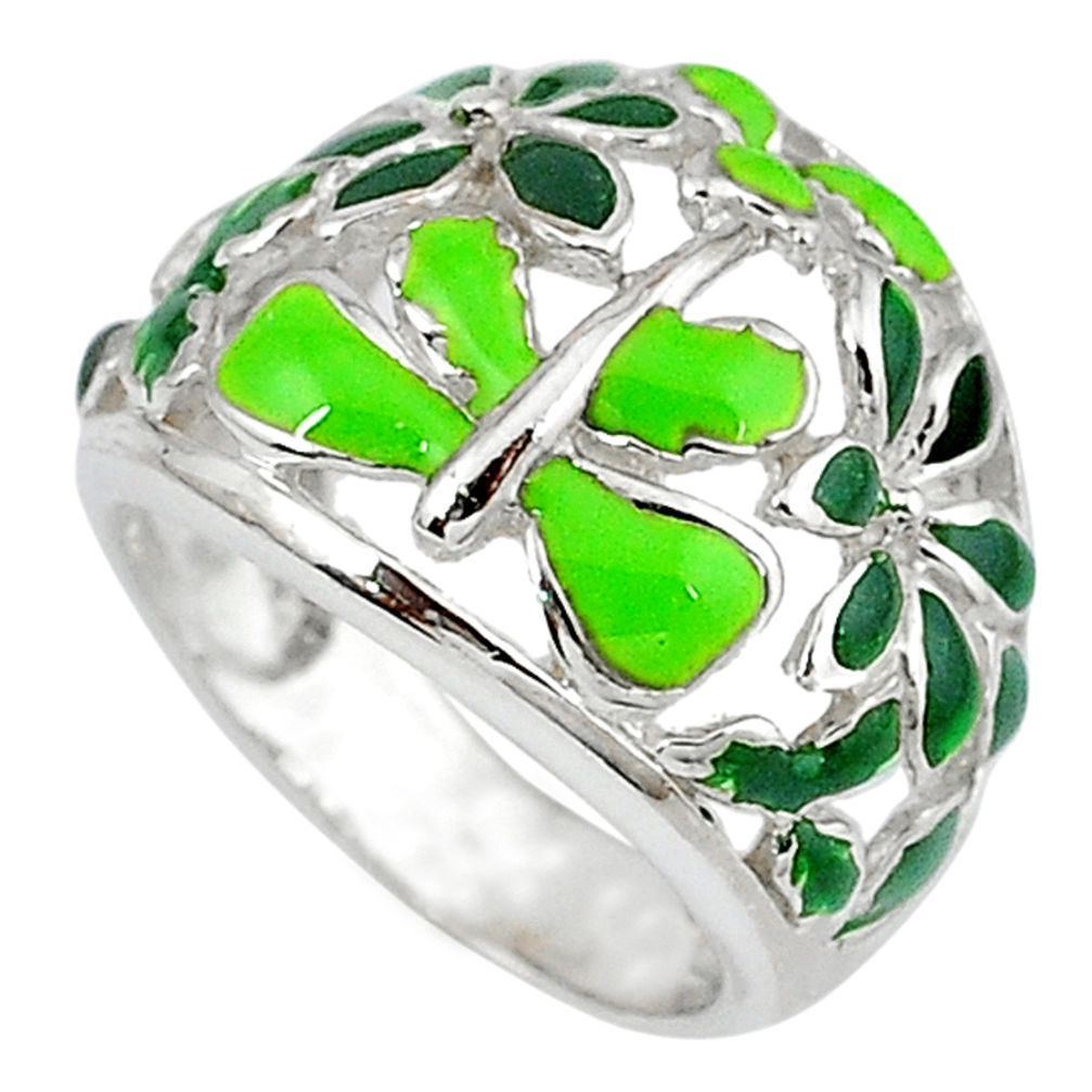 Multi color enamel 925 sterling silver dragonfly ring jewelry size 5.5 c16267
