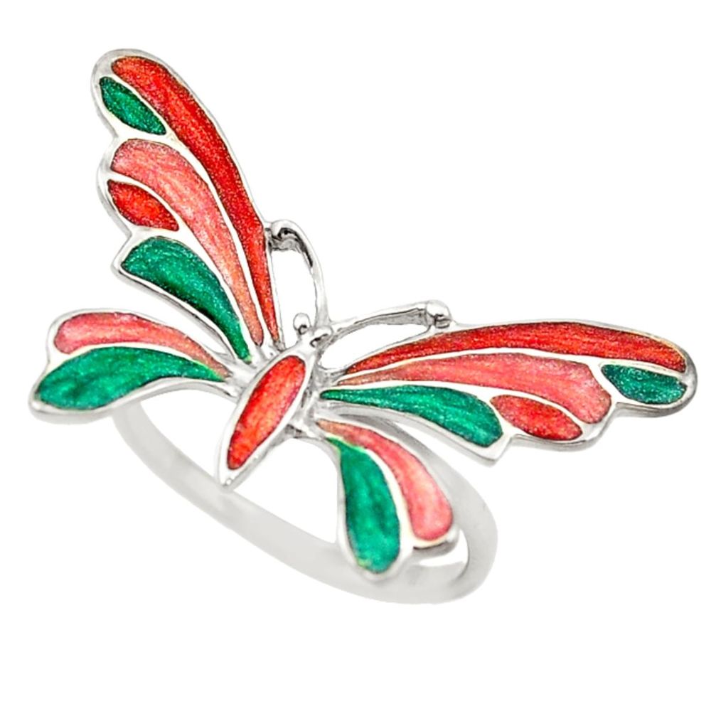 Multi color enamel 925 sterling silver dragonfly ring jewelry size 8 c16799