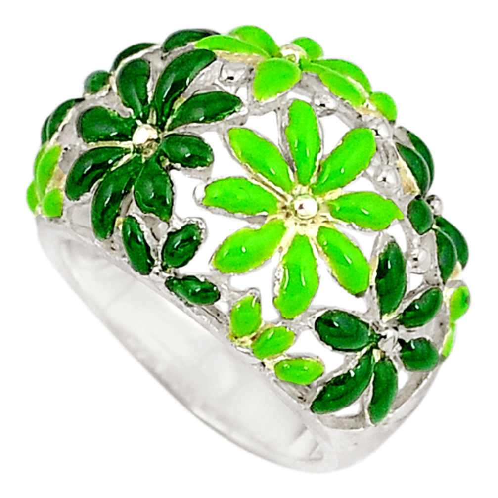 Multi color enamel 925 sterling silver flower ring jewelry size 5.5 c16270
