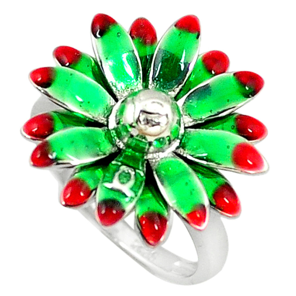 Multi color enamel 925 sterling silver flower ring jewelry size 6.5 c18380