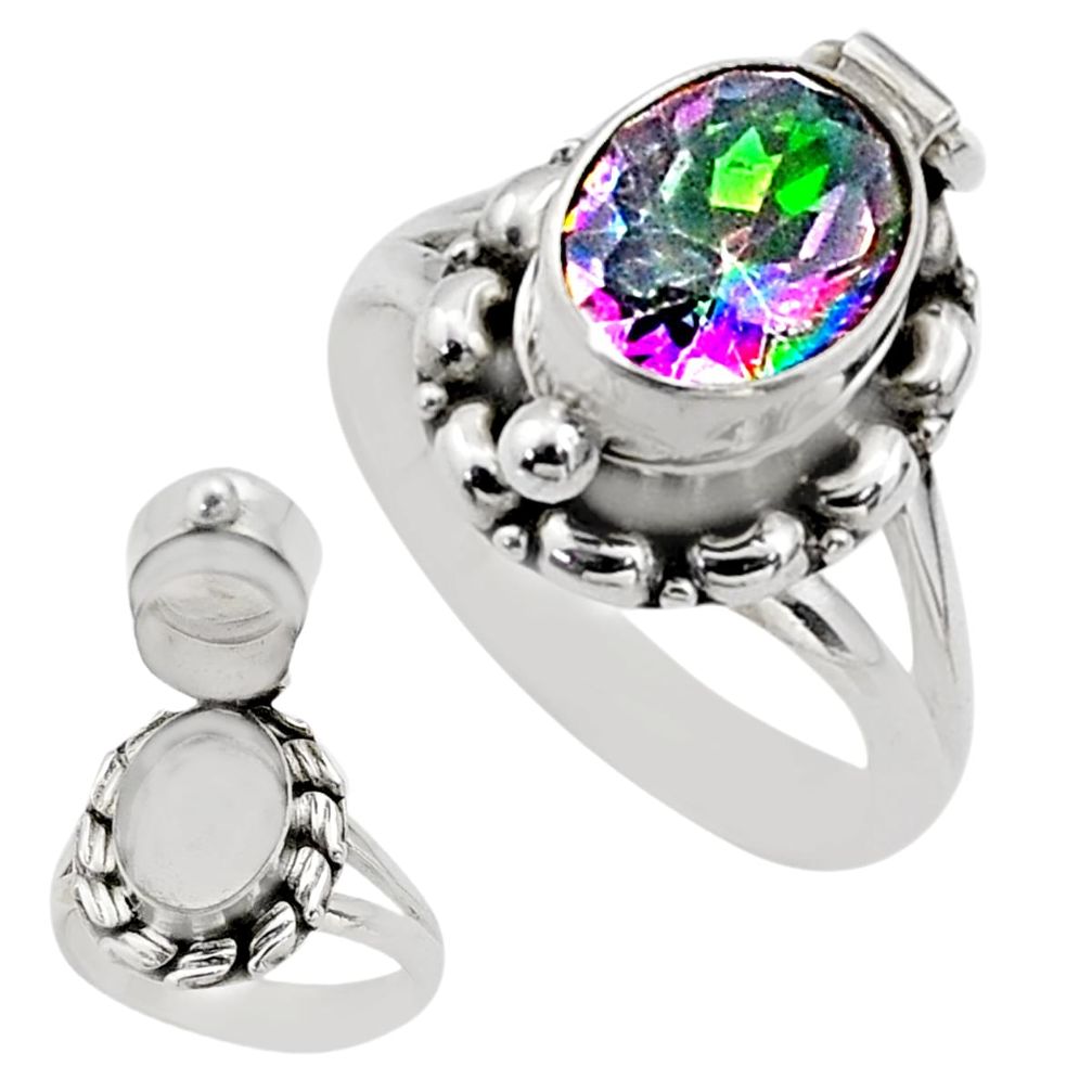 4.07cts multi color rainbow topaz 925 silver poison box ring size 9 t73195