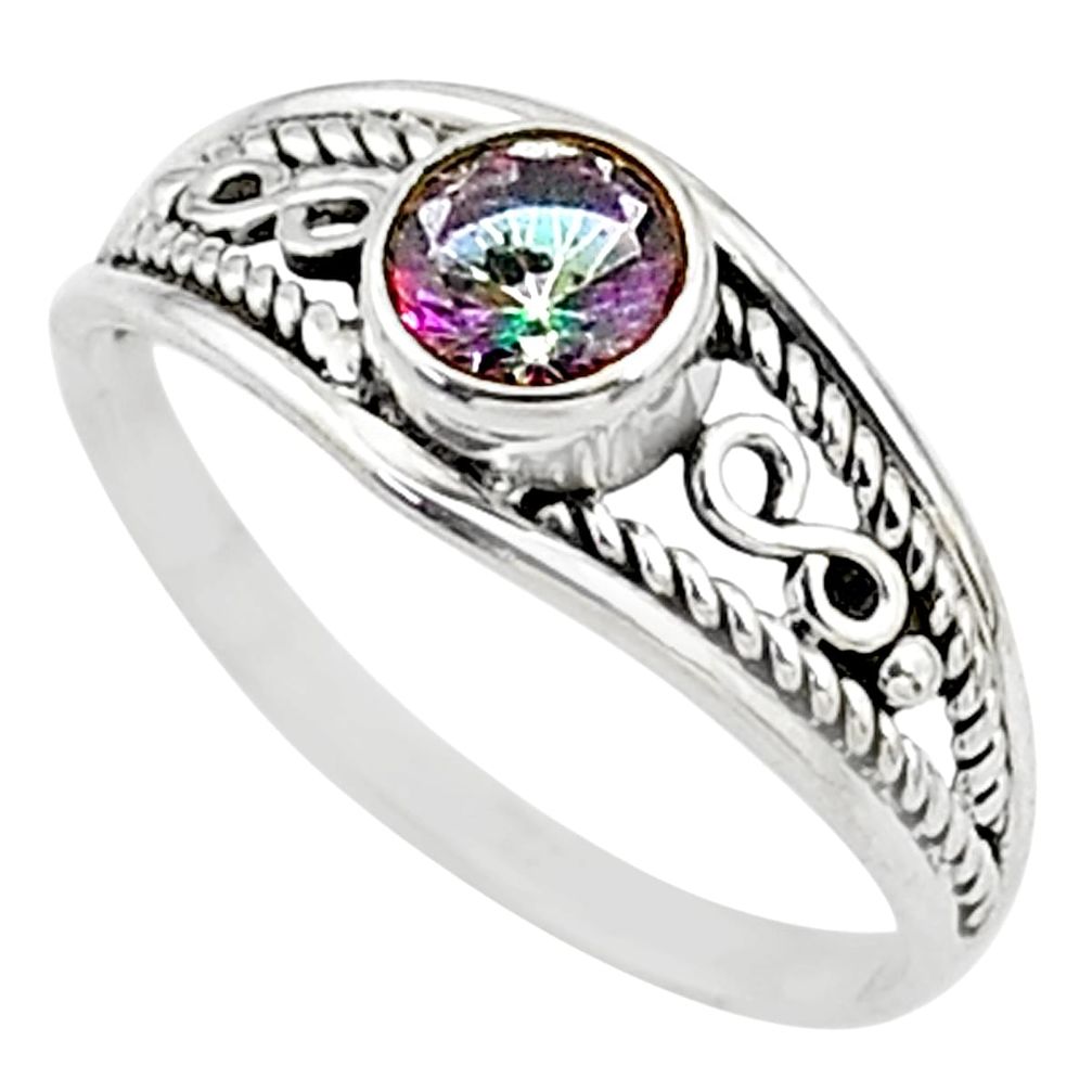 0.67cts multi color rainbow topaz silver graduation handmade ring size 6 t9736