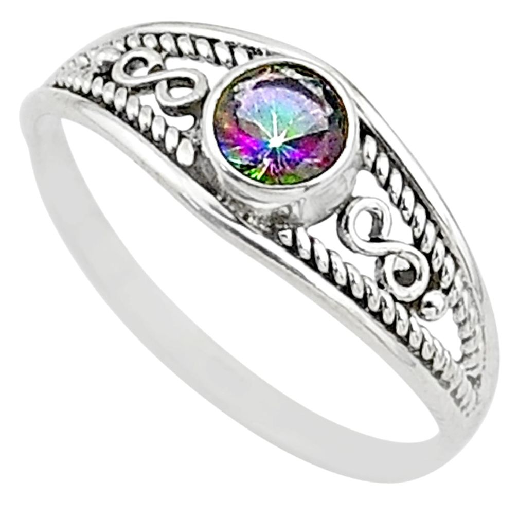 0.81cts multi color rainbow topaz silver graduation handmade ring size 8.5 t9754