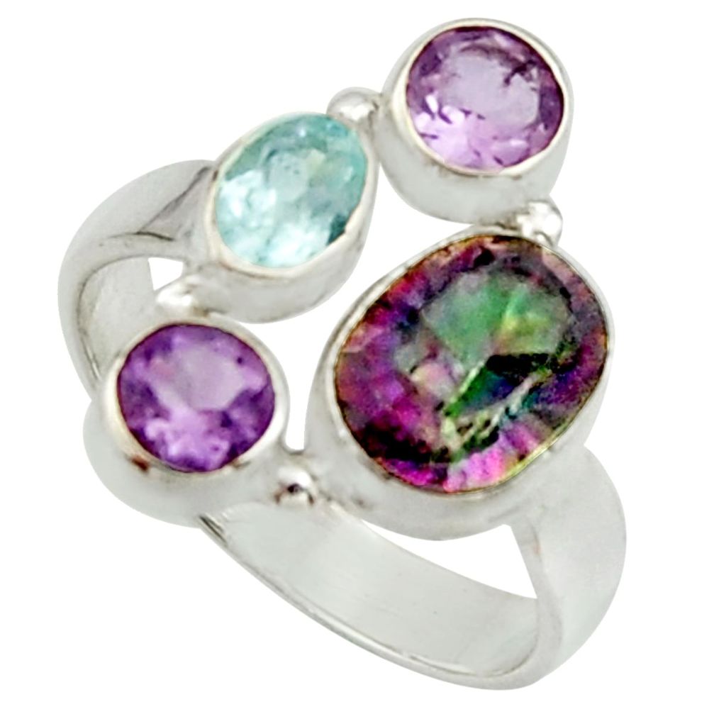 6.02cts multi color rainbow topaz amethyst pearl 925 silver ring size 8 r22990