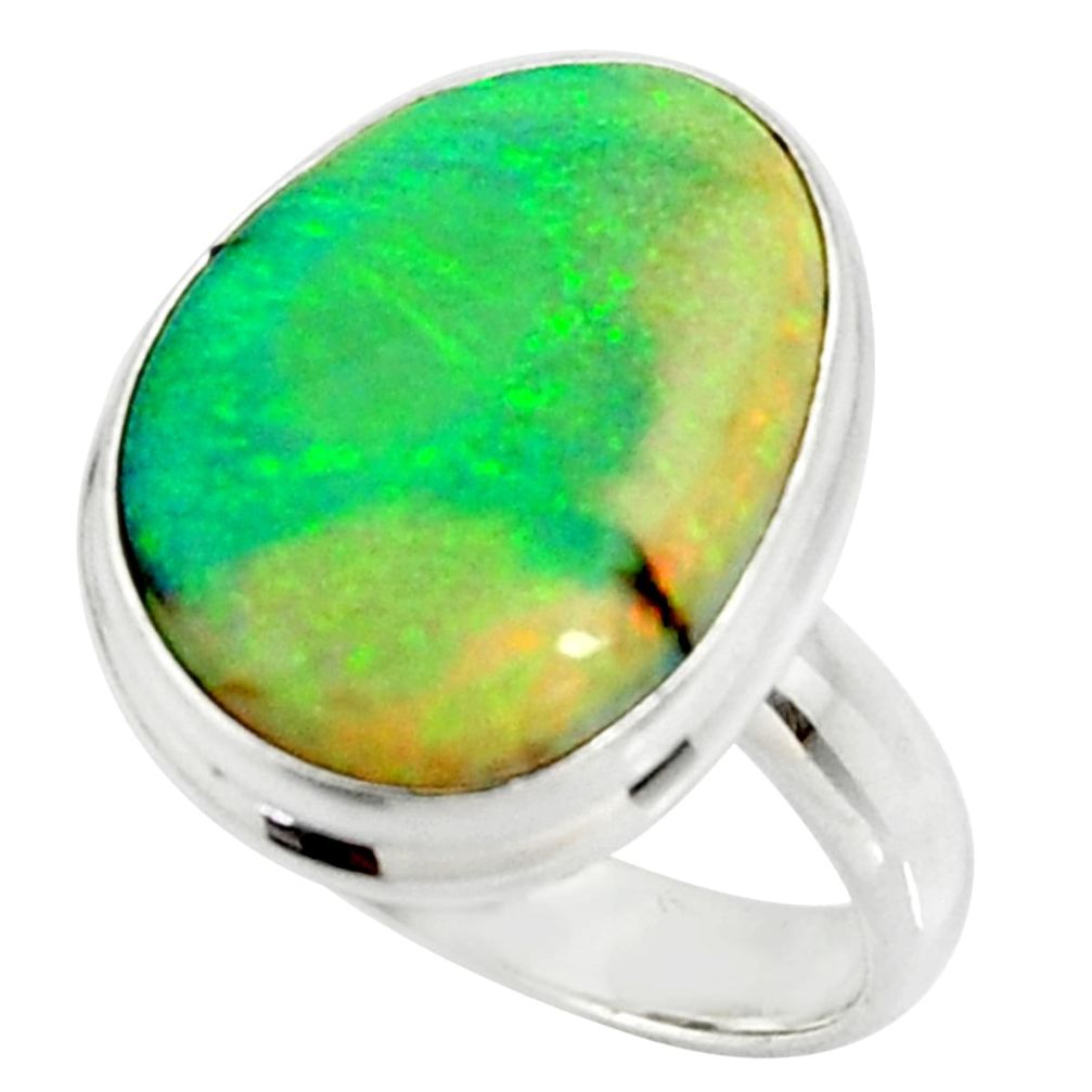 11.21cts multi color sterling opal 925 silver solitaire ring size 7.5 r25147