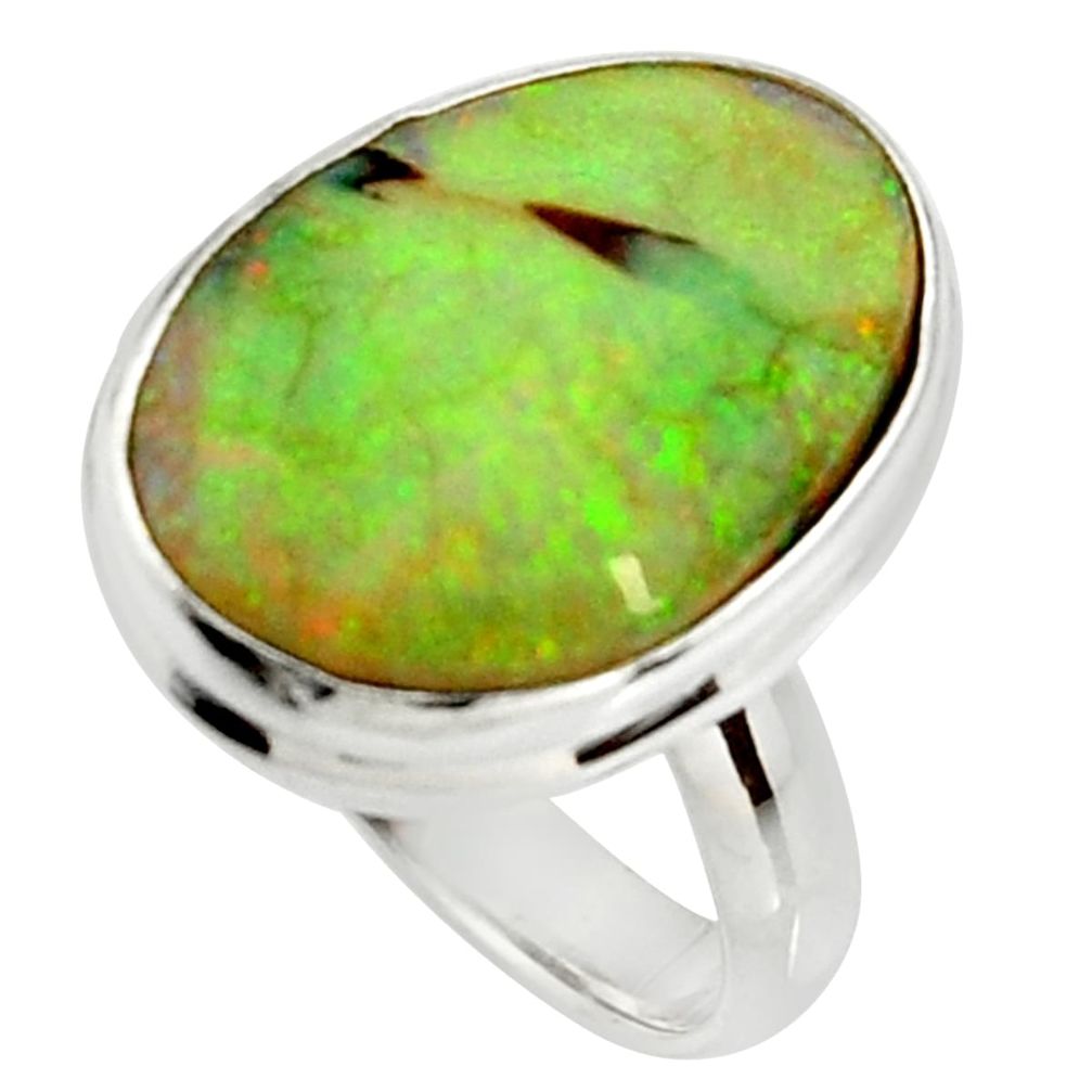 12.58cts multi color sterling opal 925 silver solitaire ring size 8.5 r25159