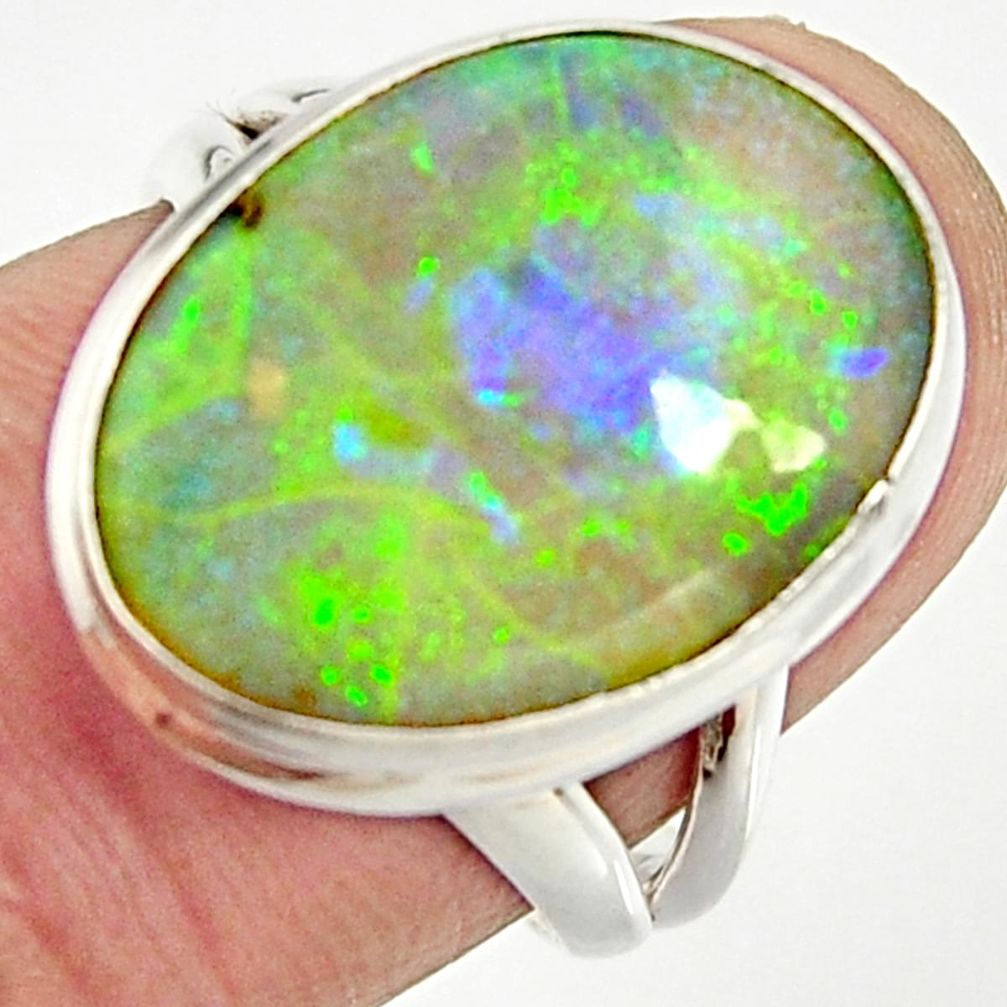 10.31cts multi color sterling opal 925 silver solitaire ring size 6.5 r25180