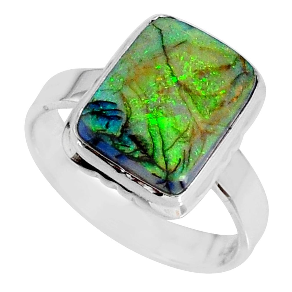 4.28cts multi color sterling opal 925 silver solitaire ring size 7.5 r58894