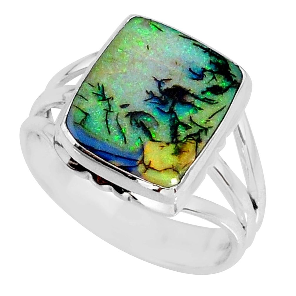 4.43cts multi color sterling opal 925 silver solitaire ring size 8.5 r58897