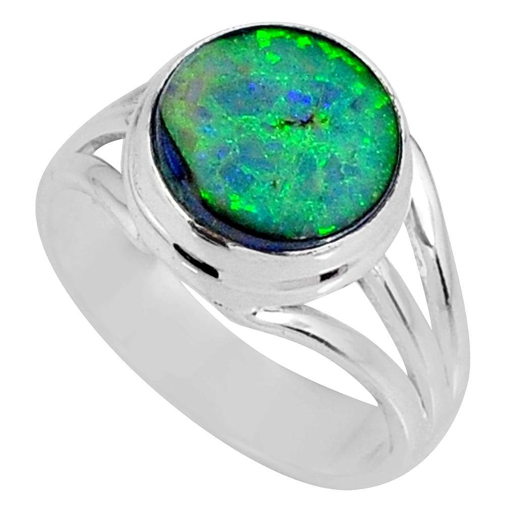 3.11cts multi color sterling opal 925 silver solitaire ring size 6.5 r62171