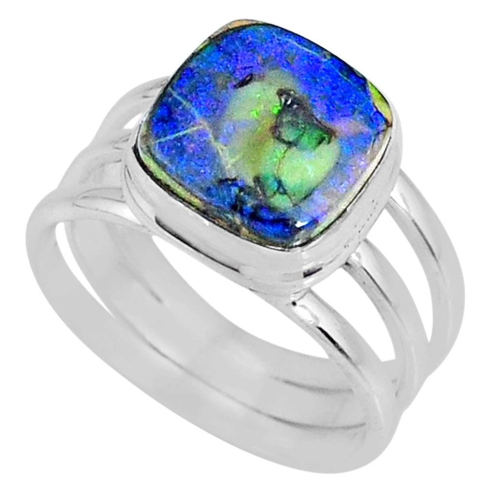 4.02cts multi color sterling opal 925 silver solitaire ring size 7.5 r62173