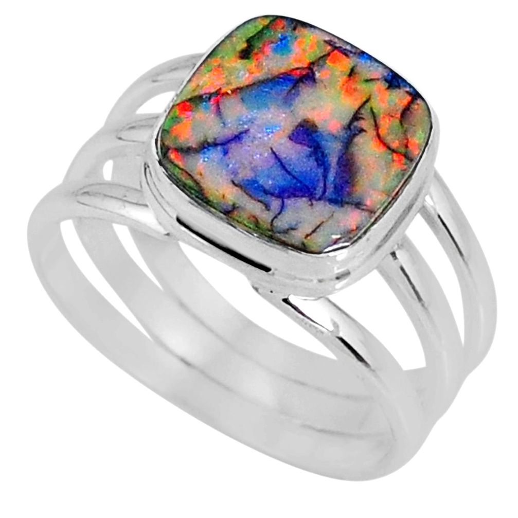 4.19cts multi color sterling opal 925 silver solitaire ring size 7.5 r62174