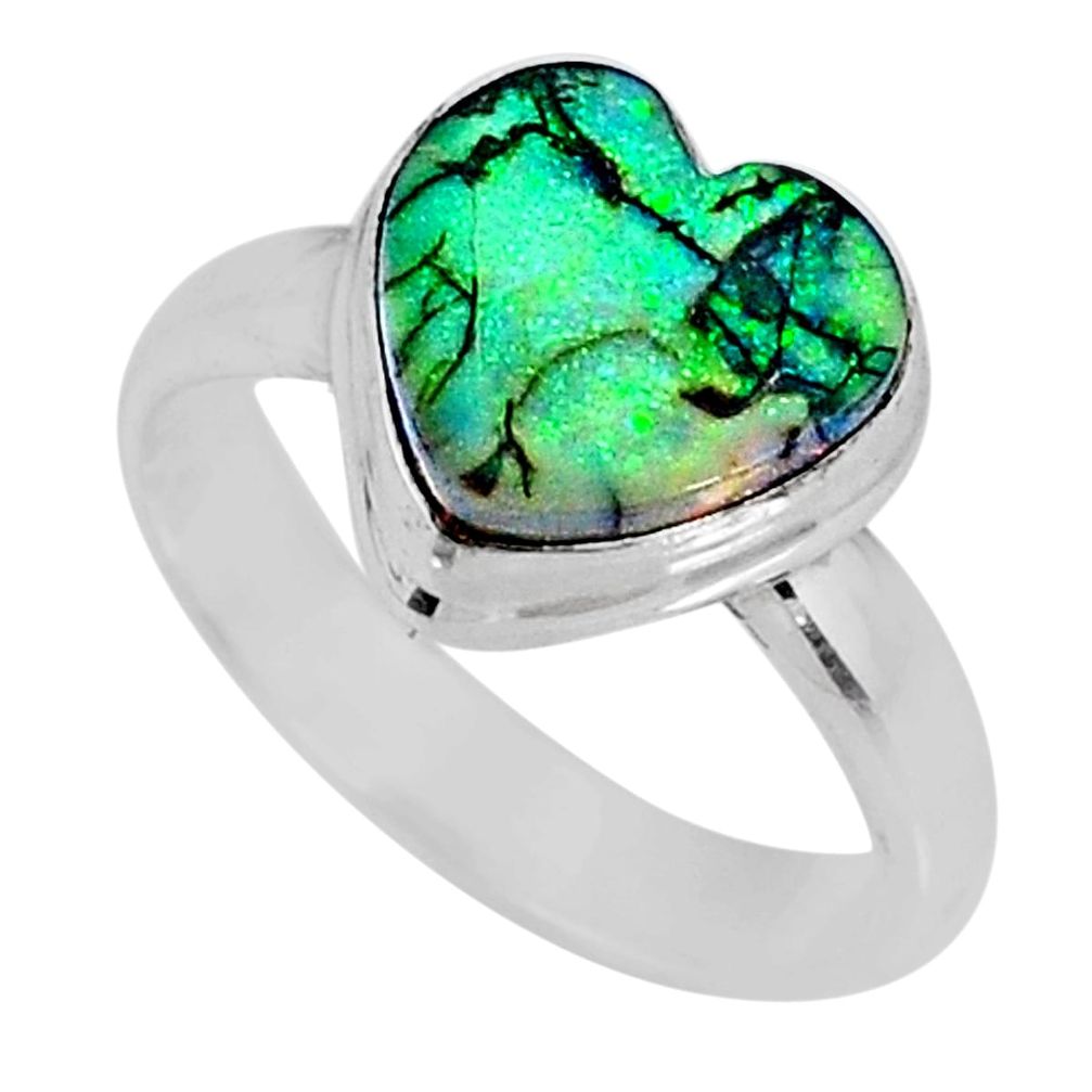 3.45cts multi color sterling opal 925 silver solitaire ring size 6.5 r62182