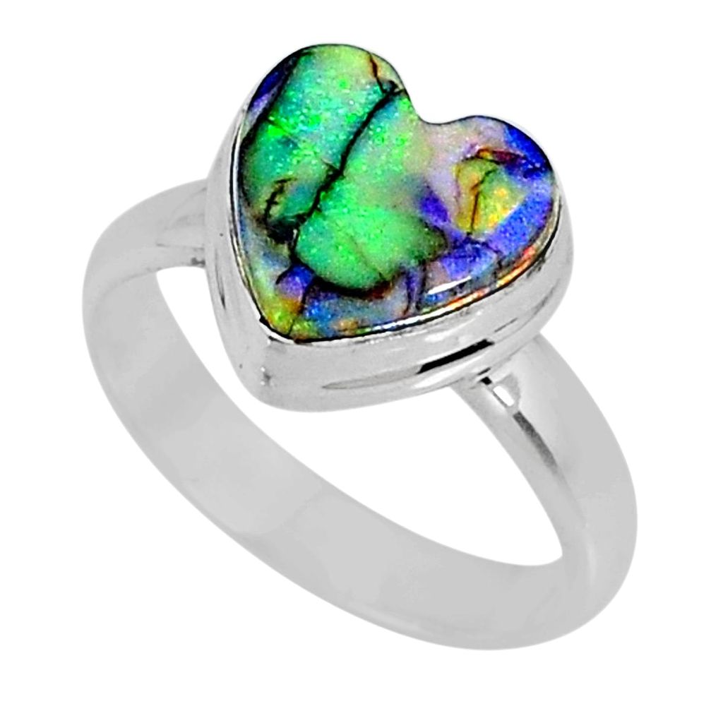 3.65cts multi color sterling opal 925 silver solitaire ring size 6.5 r62194
