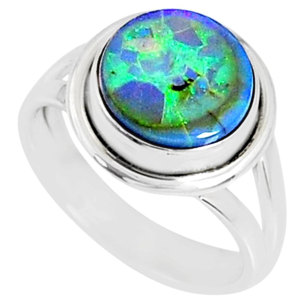 3.62cts multi color sterling opal 925 silver solitaire ring size 6.5 r70201