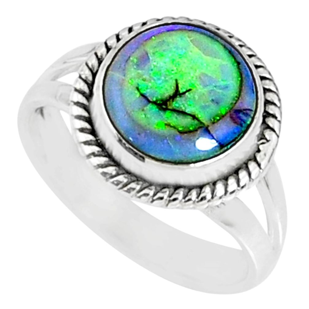 3.63cts multi color sterling opal 925 silver solitaire ring size 7.5 r70203