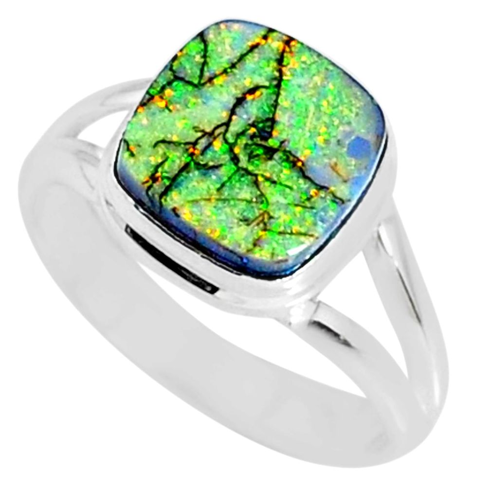 3.61cts multi color sterling opal 925 silver solitaire ring size 8.5 r70209