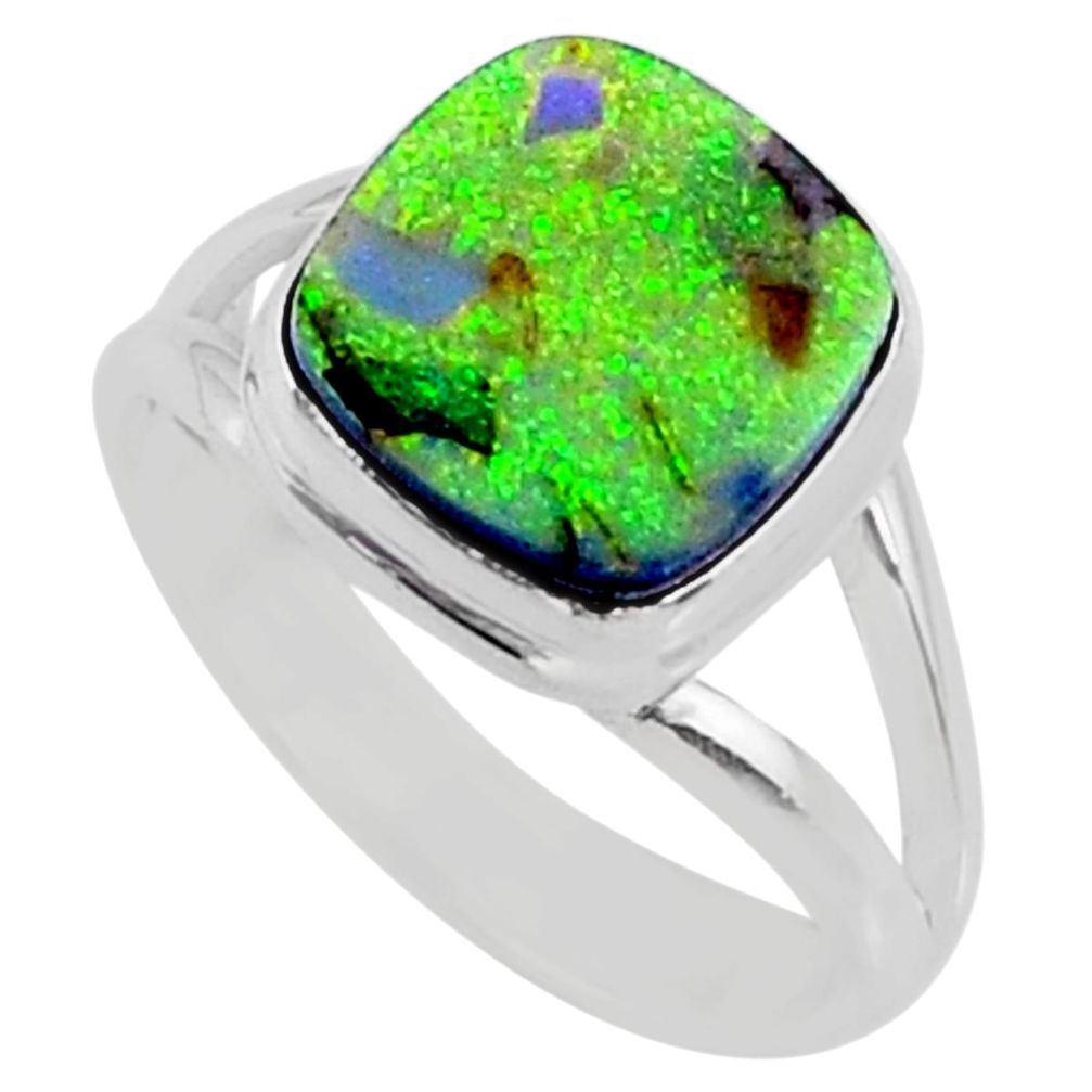 3.62cts multi color sterling opal 925 silver solitaire ring size 7.5 r70217