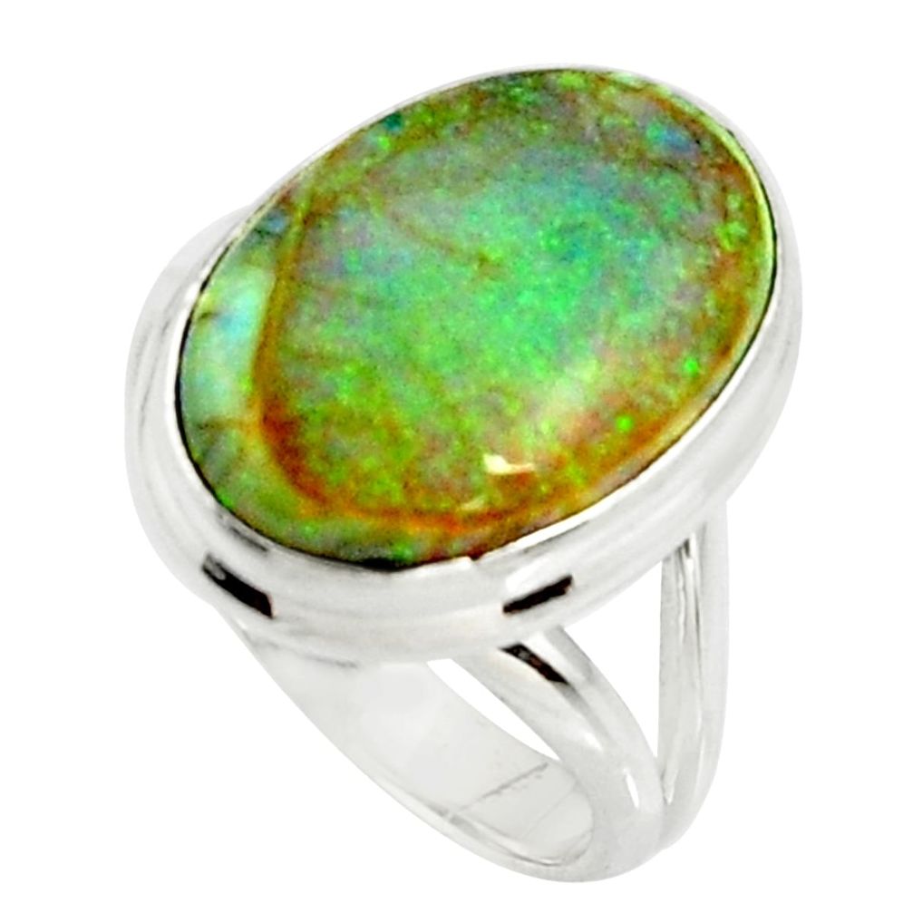 10.84cts multi color sterling opal 925 silver solitaire ring size 7 r25146