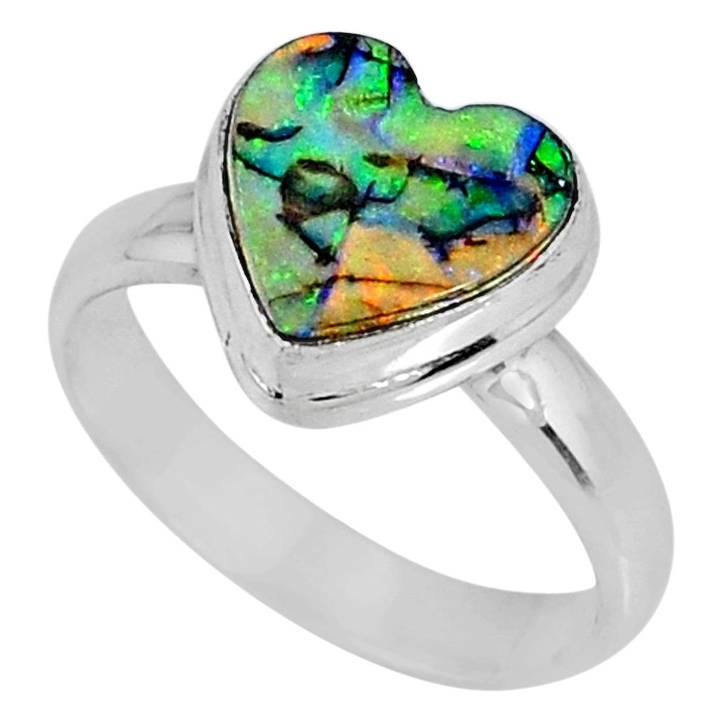 3.83cts multi color sterling opal 925 silver solitaire ring size 7 r62152