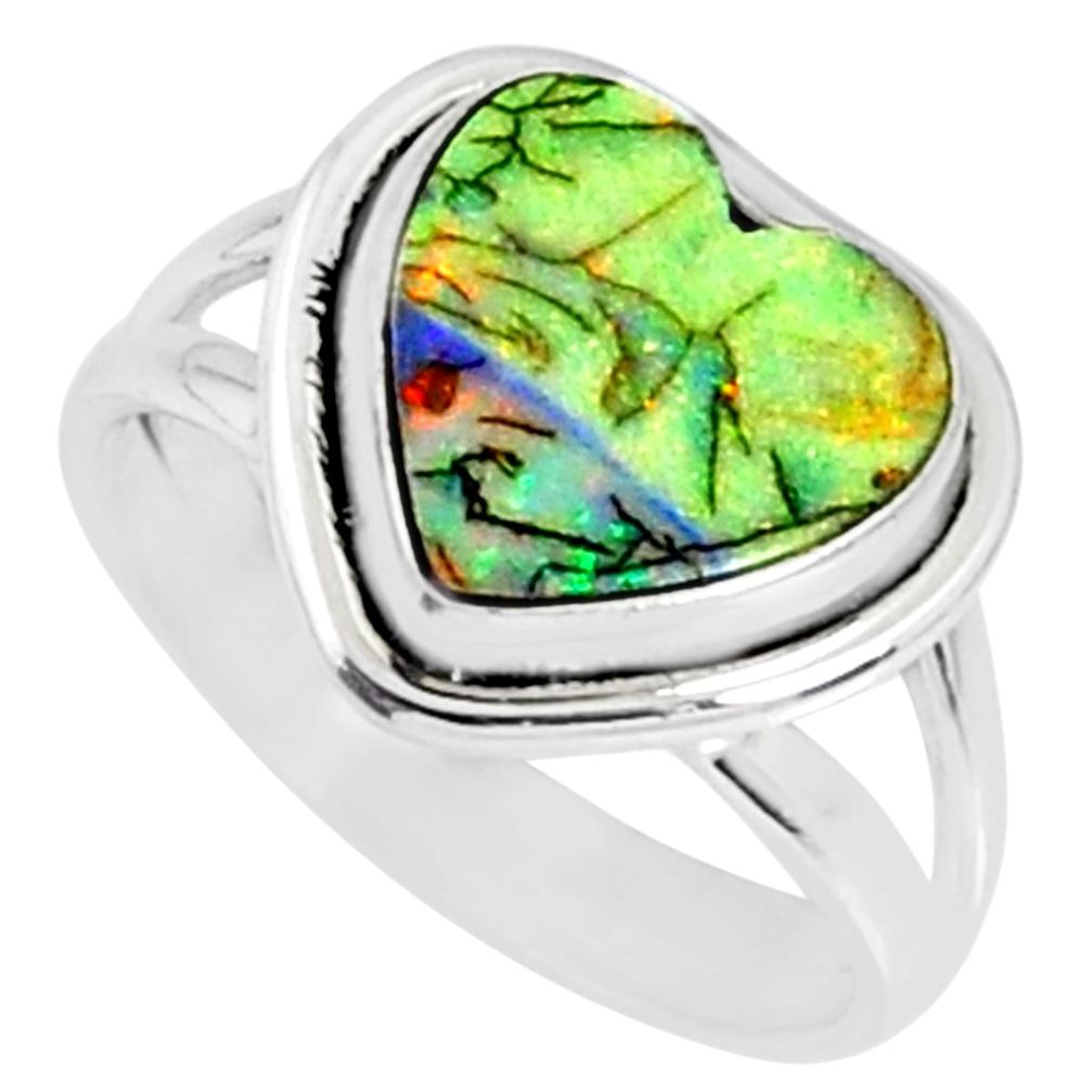 3.50cts multi color sterling opal 925 silver solitaire ring size 7 r70207