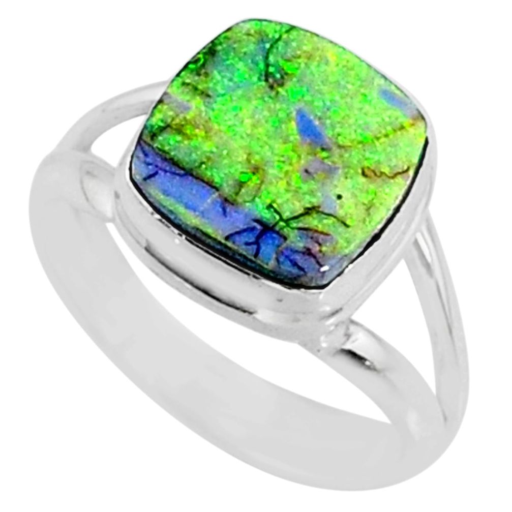 3.47cts multi color sterling opal 925 silver solitaire ring size 7 r70213