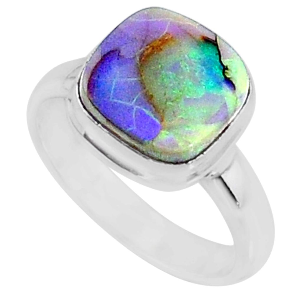 3.50cts multi color sterling opal 925 silver solitaire ring size 7 r70230