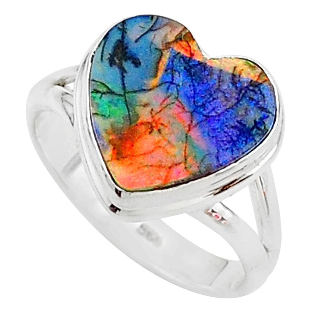 3.73cts multi color sterling opal 925 silver solitaire ring size 7 t13625