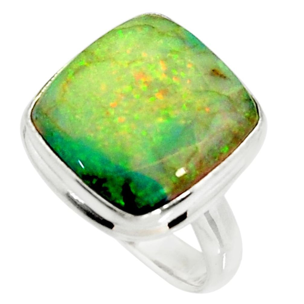 11.23cts multi color sterling opal 925 silver solitaire ring size 8 r25149