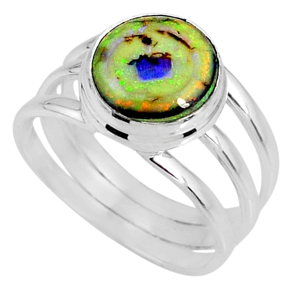 3.70cts multi color sterling opal 925 silver solitaire ring size 8 r62178