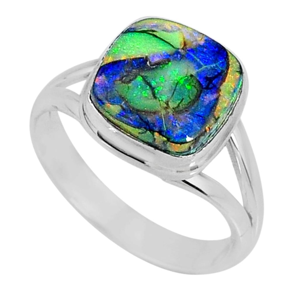 3.93cts multi color sterling opal 925 silver solitaire ring size 8 r62191