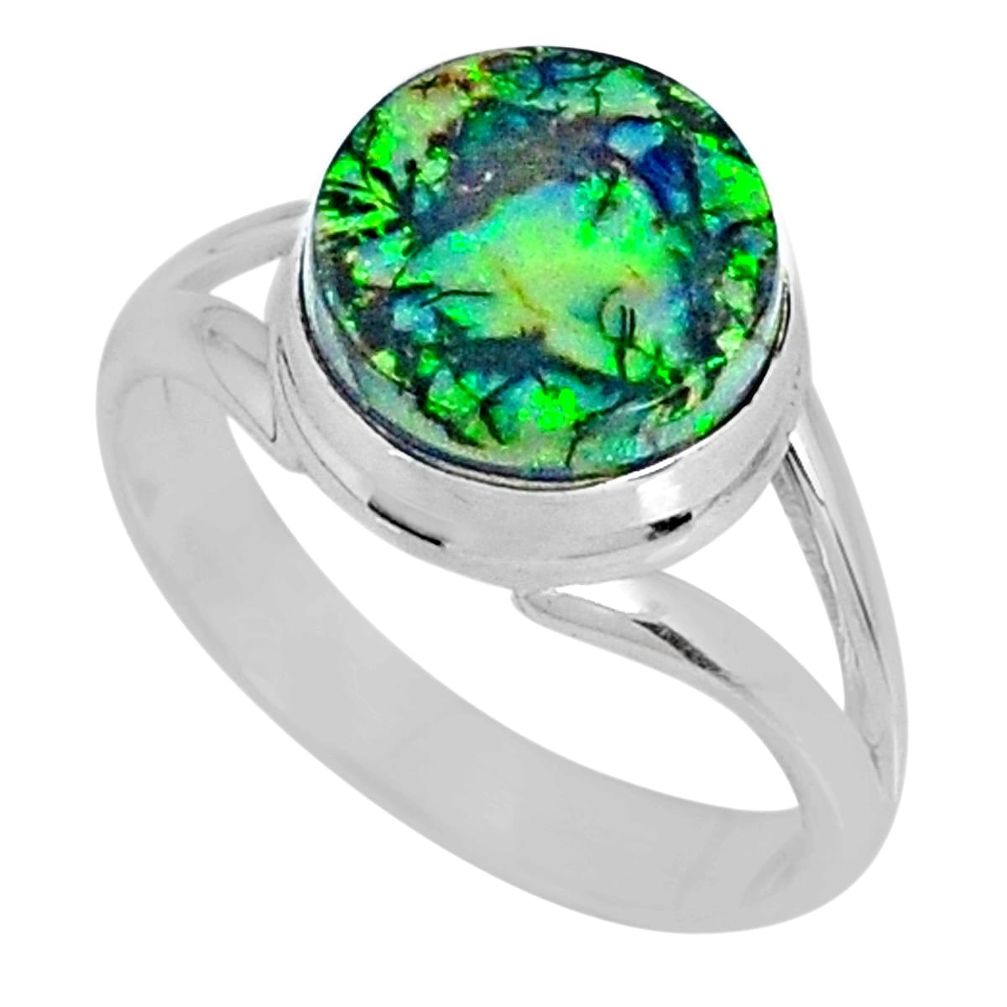 3.63cts multi color sterling opal 925 silver solitaire ring size 8 r62197