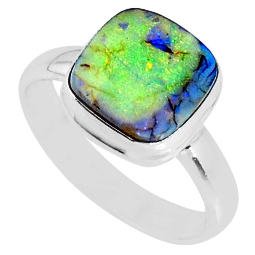 3.62cts multi color sterling opal 925 silver solitaire ring size 8 r70208