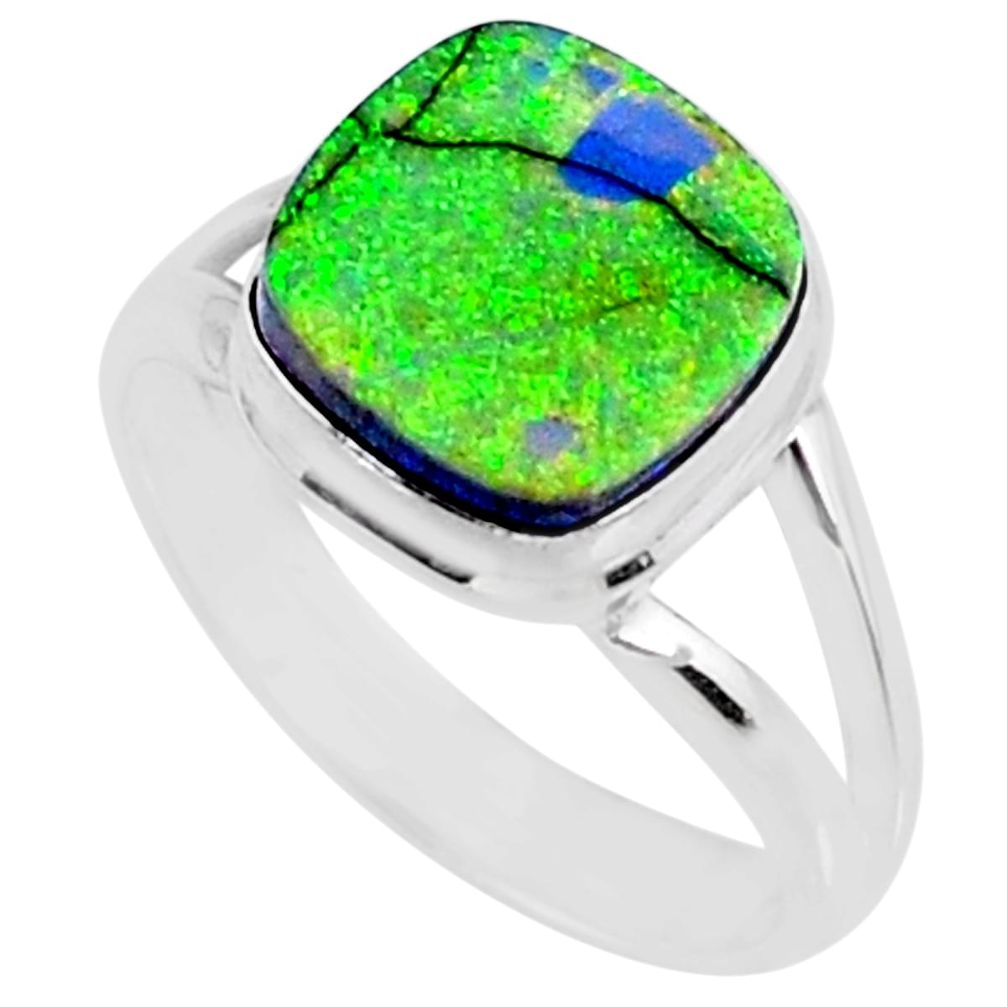 3.83cts multi color sterling opal 925 silver solitaire ring size 8 r70231