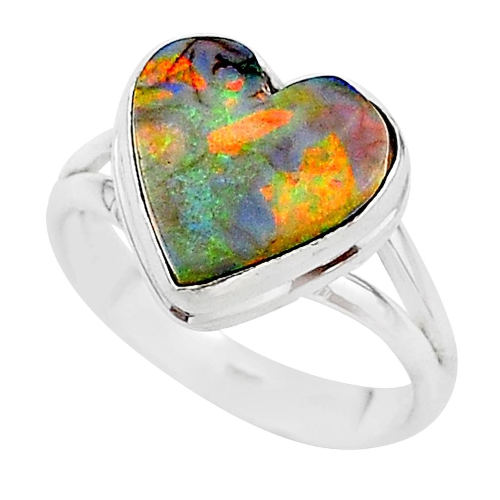 3.67cts multi color sterling opal 925 silver solitaire ring size 8 t13653