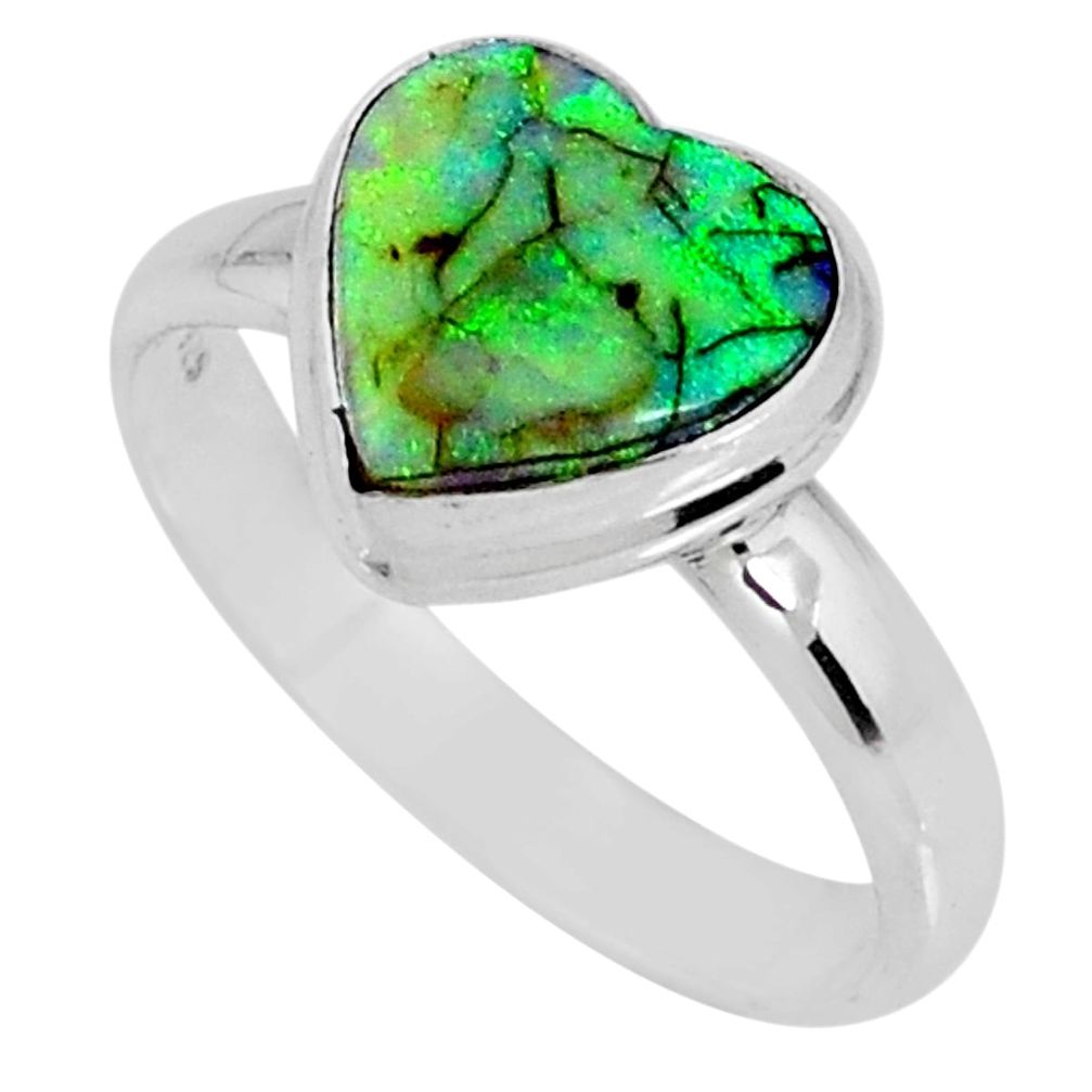 3.66cts multi color sterling opal 925 silver solitaire ring size 9 r62188