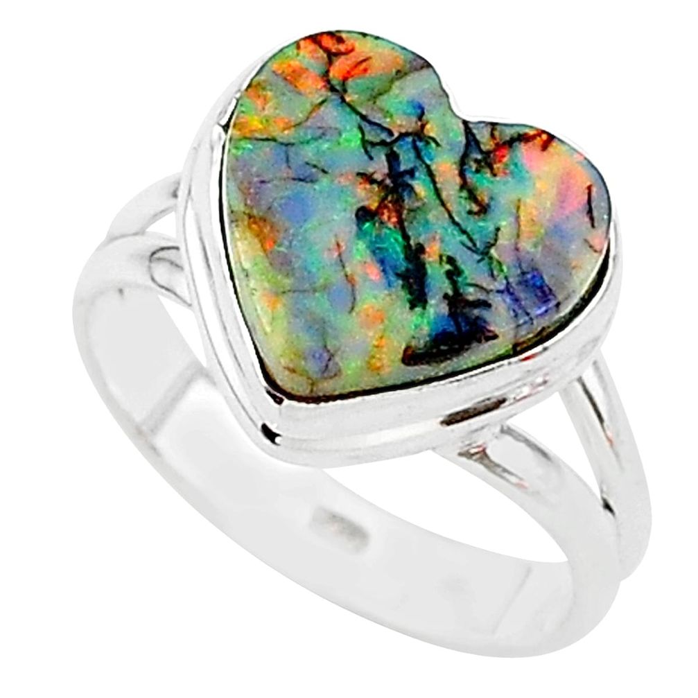 3.73cts multi color sterling opal 925 silver solitaire ring size 7.5 t13631