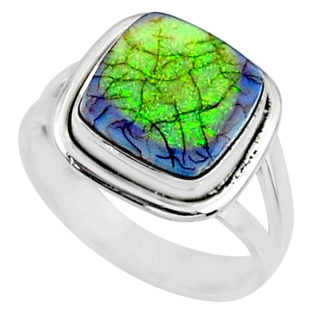4.03cts multi color sterling opal cushion silver solitaire ring size 7 r70240