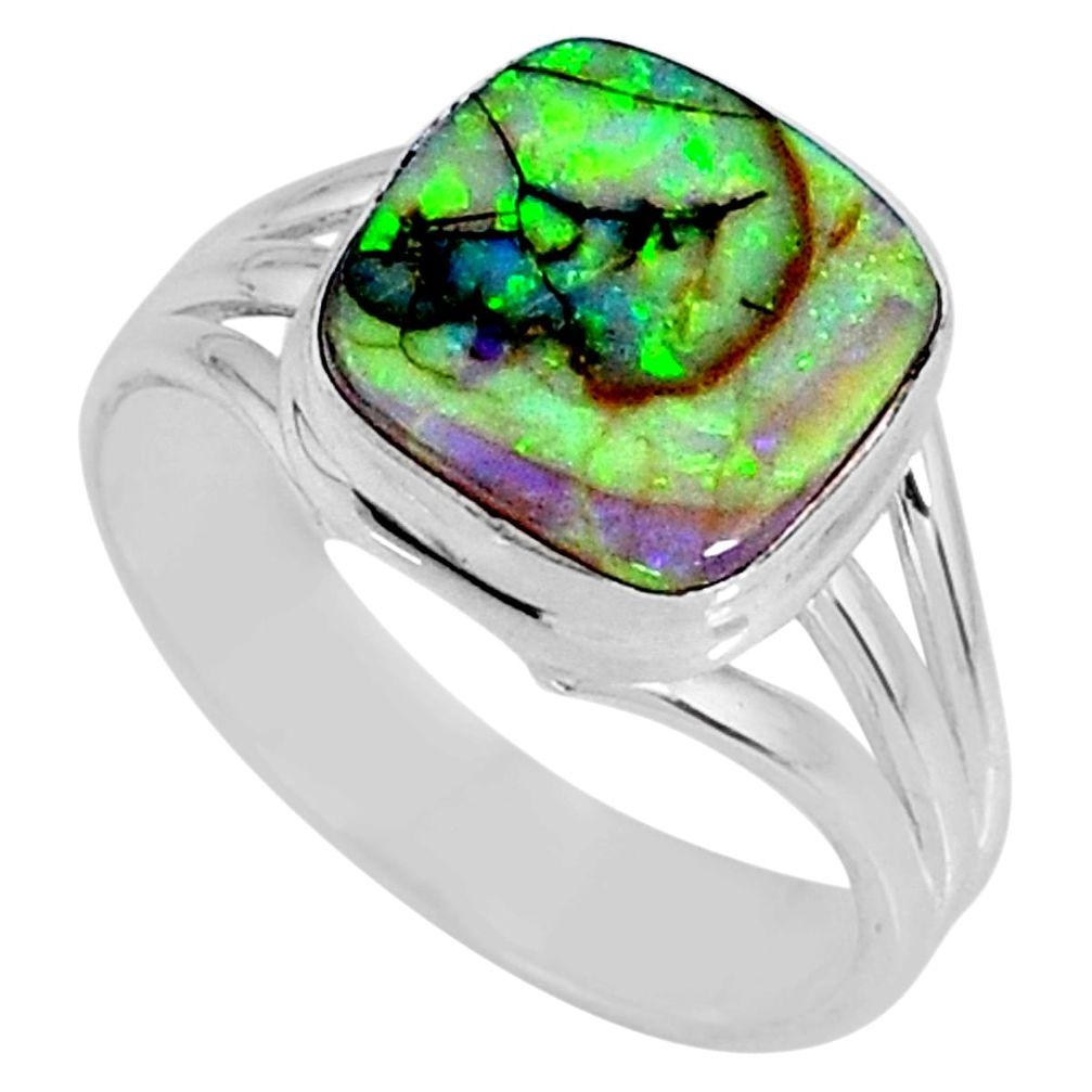 4.06cts multi color sterling opal cushion silver solitaire ring size 8 r62172