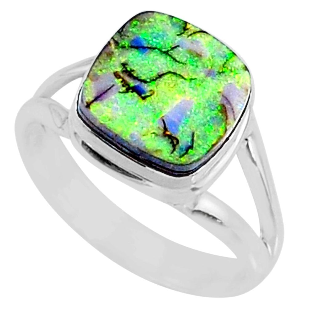 3.62cts multi color sterling opal cushion silver solitaire ring size 8 r70211