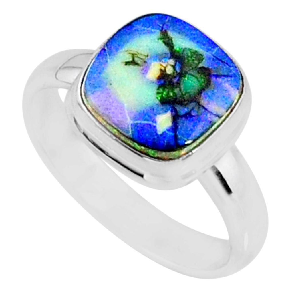 3.61cts multi color sterling opal cushion silver solitaire ring size 8 r70235