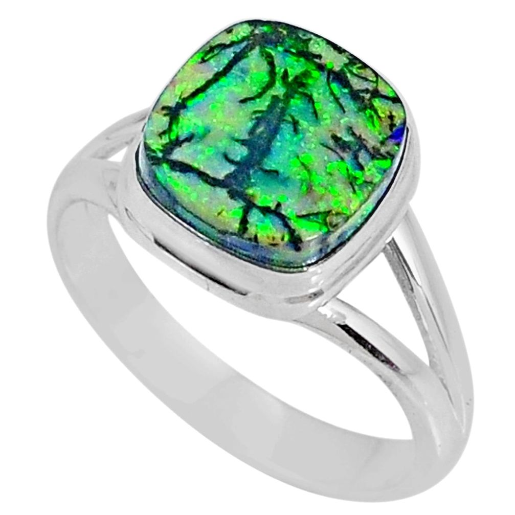 4.47cts multi color sterling opal cushion silver solitaire ring size 9 r62148