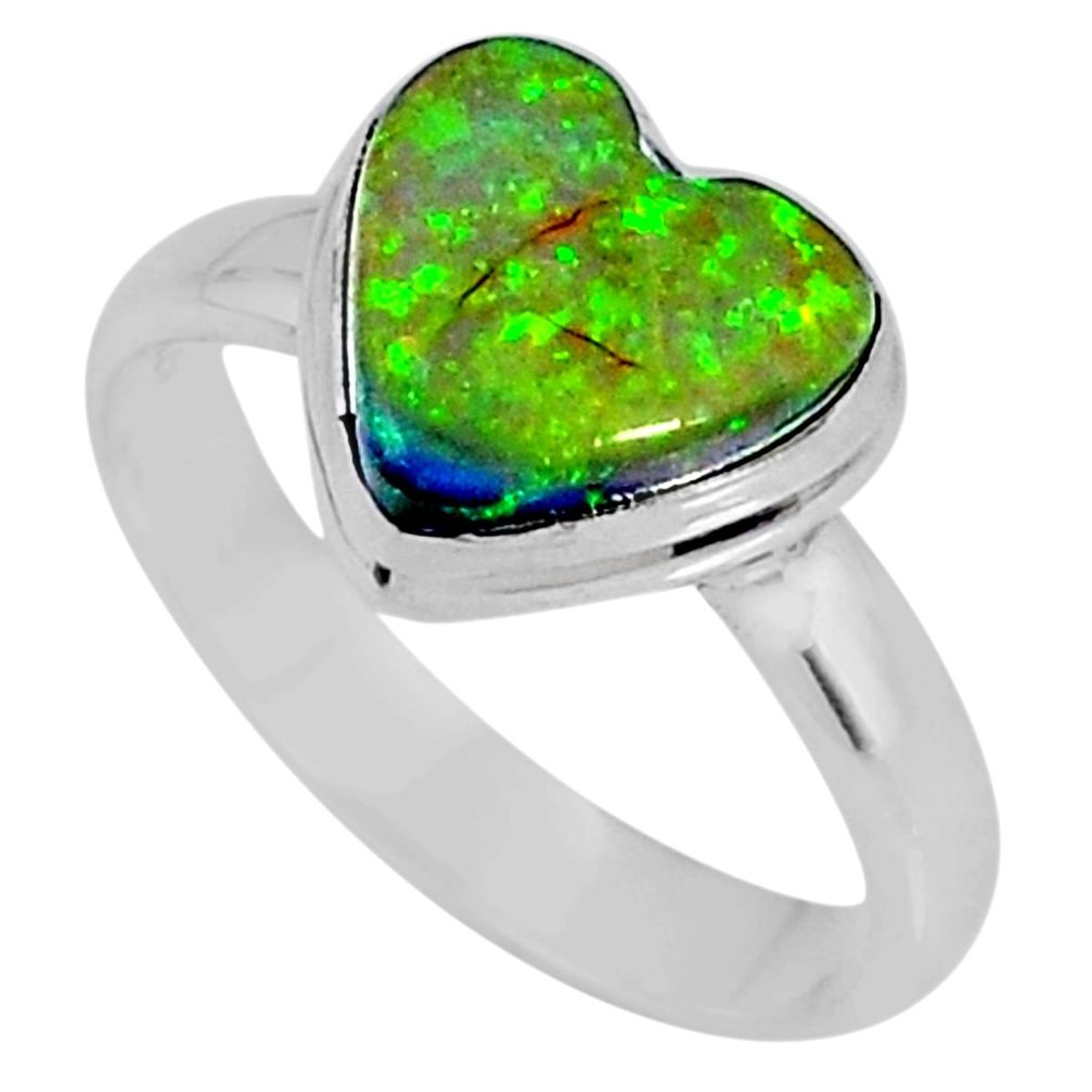 3.87cts multi color sterling opal heart 925 silver solitaire ring size 8 r62143