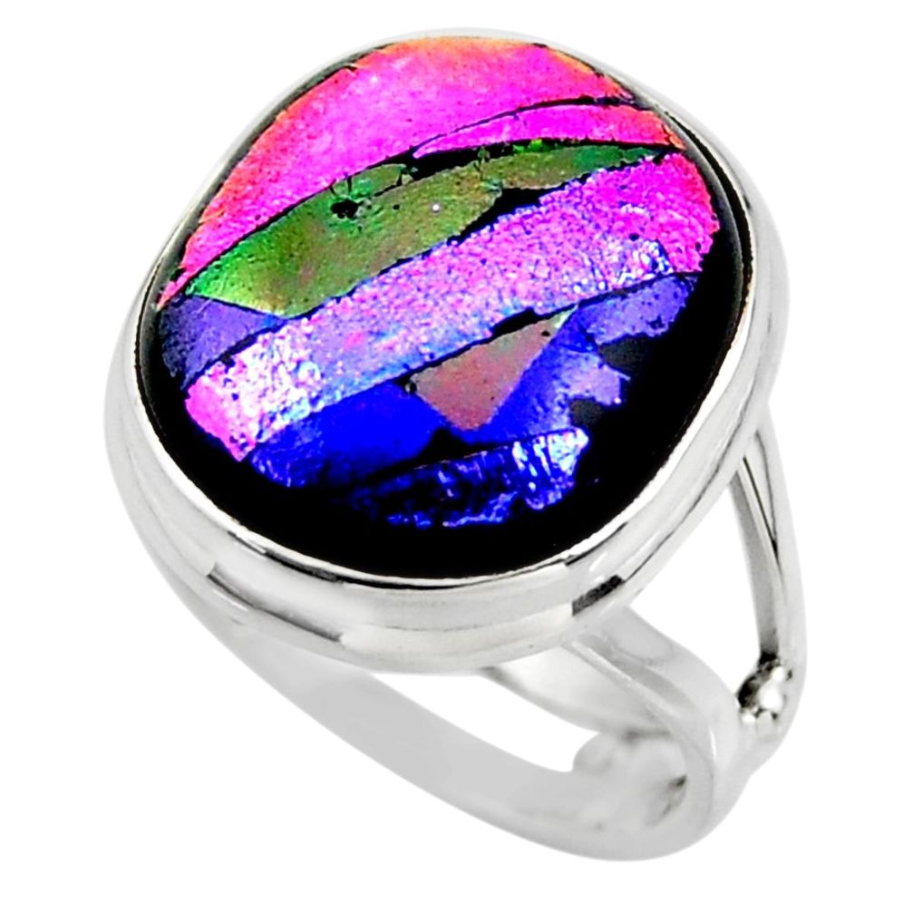 9.76cts multicolor dichroic glass 925 sterling silver ring jewelry size 6 r46024