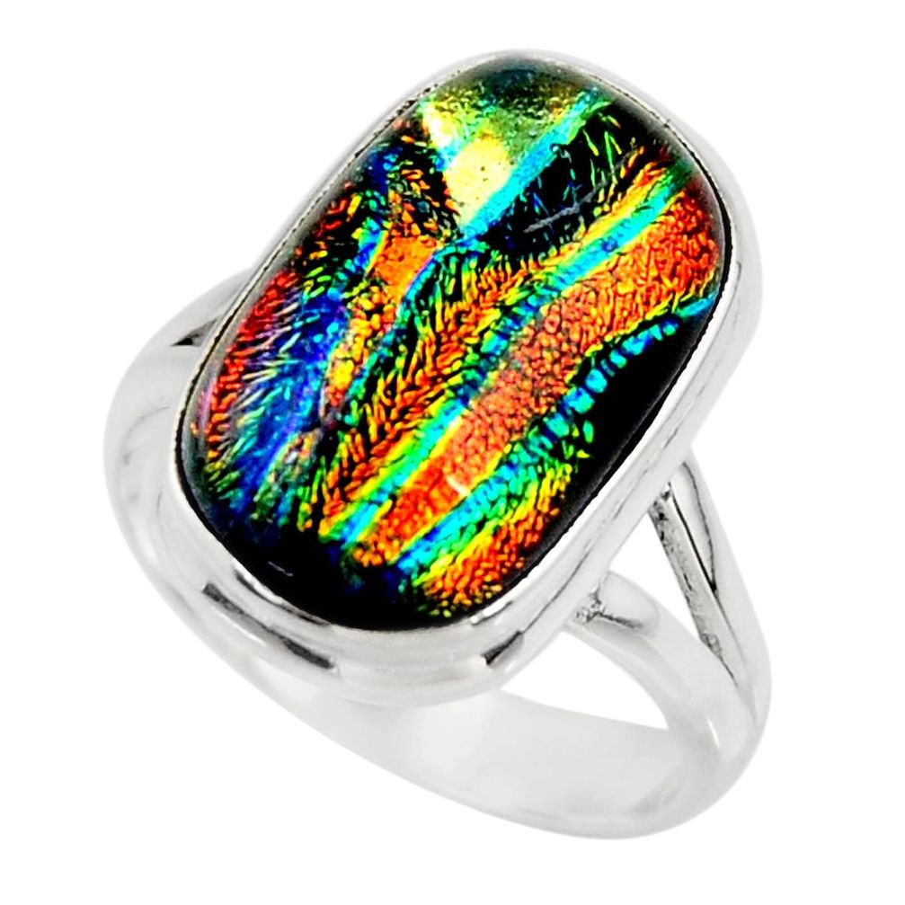 6.26cts multicolor dichroic glass 925 sterling silver ring jewelry size 6 r46034