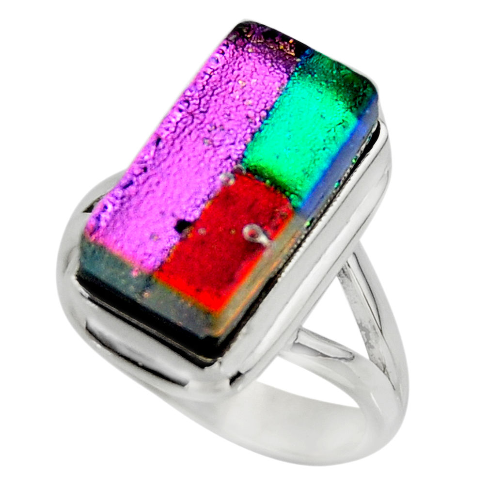 8.09cts multicolor dichroic glass 925 sterling silver ring jewelry size 7 r46035
