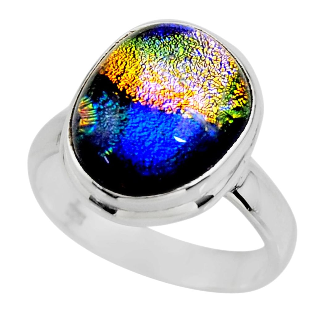 7.89cts multicolor dichroic glass 925 sterling silver ring jewelry size 8 r46002