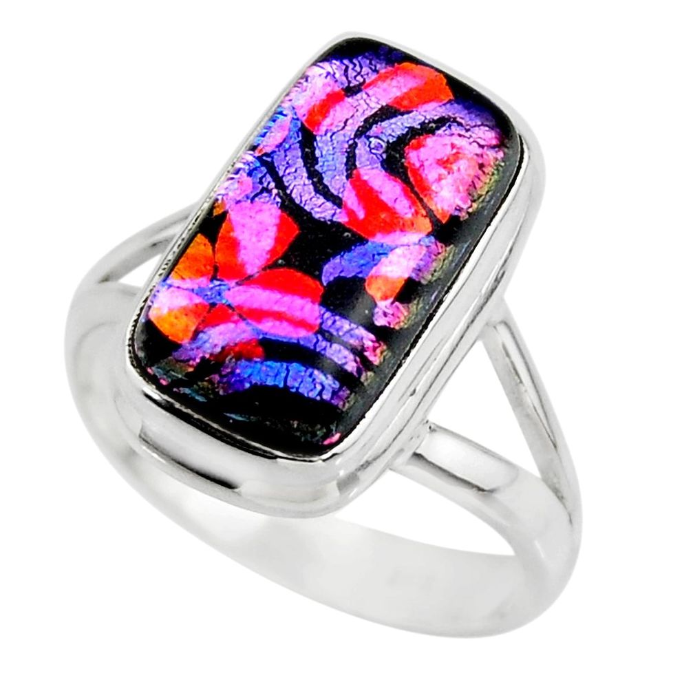 6.76cts multicolor dichroic glass 925 sterling silver ring jewelry size 8 r46050