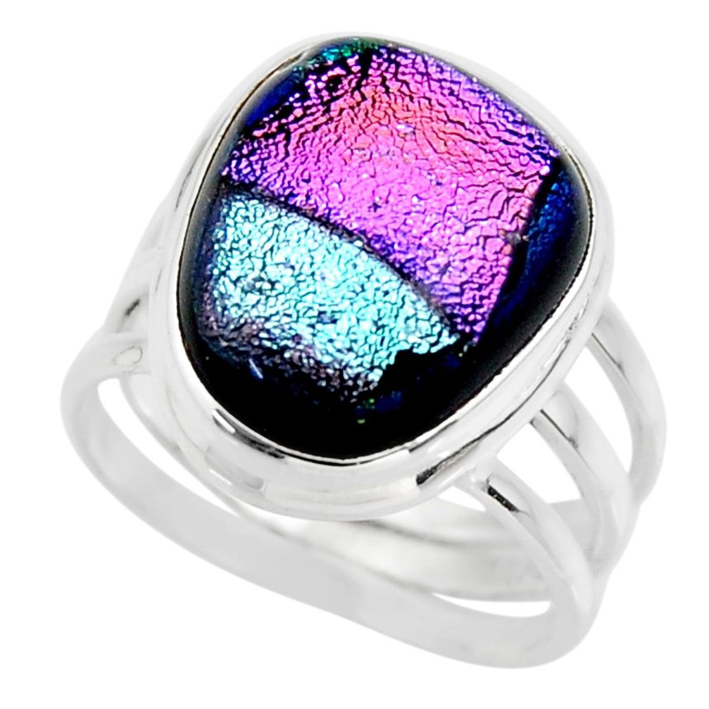 10.95cts multicolor dichroic glass 925 sterling silver ring size 7.5 r46006
